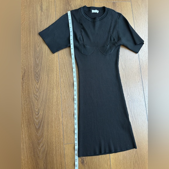 Good American Classic Black Ribbed Midi Dress with intricate ribbing on bust. - Picture 12 of 12